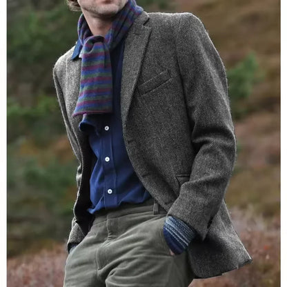 Men's Herringbone Blazer Single Breasted Slim Fit for Work and Groom Wear