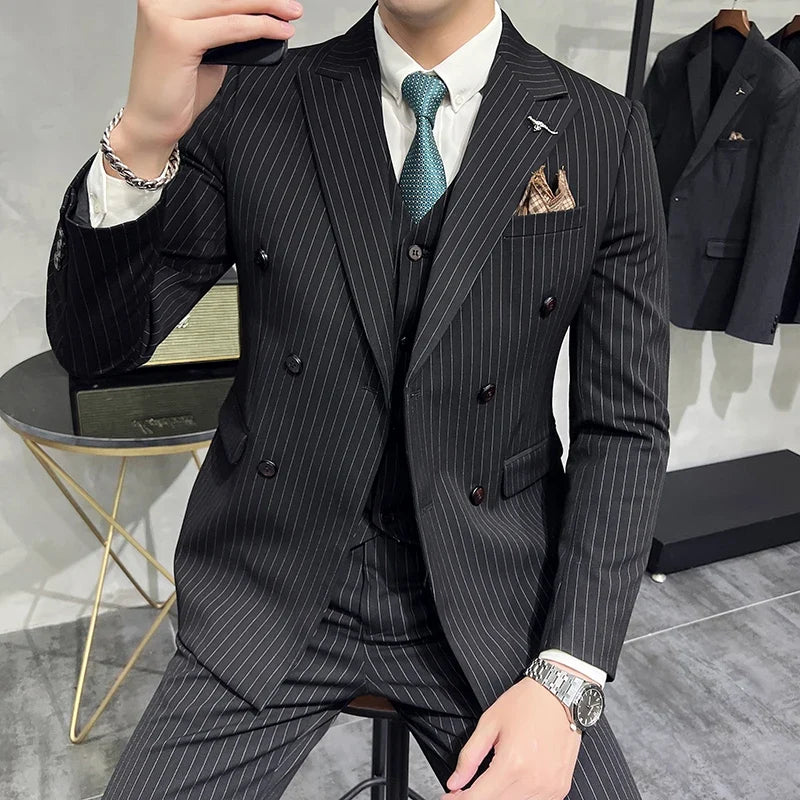 Men's Slim Fit Wedding Suit Set – Blazer, Vest & Pants for Groom & Business Formal