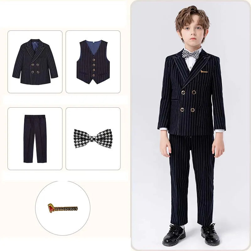Gentleman Kids Slim 4Pieces/Set Jacket Vest Pants Bowtie Party Dress Children Ceremony Photograph Suit Boys Performance Costume