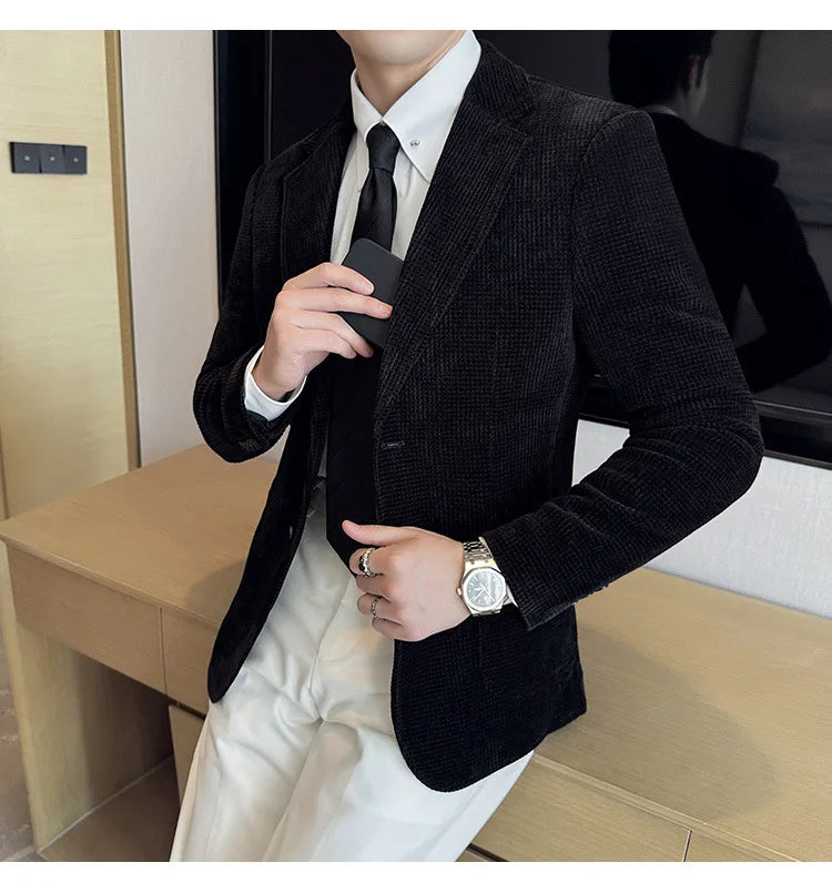 Autumn Winter New Chenille Velvet Suit Jacket Men's Casual Business Fashion Formal Party Coats  Tailcoat Men's Clothing 4XL-M