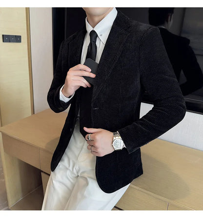 Autumn Winter New Chenille Velvet Suit Jacket Men's Casual Business Fashion Formal Party Coats  Tailcoat Men's Clothing 4XL-M