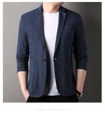 Spring and Summer New High Quality Men's Linen Suit Fashion Handsome Slim-fit All-in-one Trend Men's Coat 70% Ramie 30% Cotton