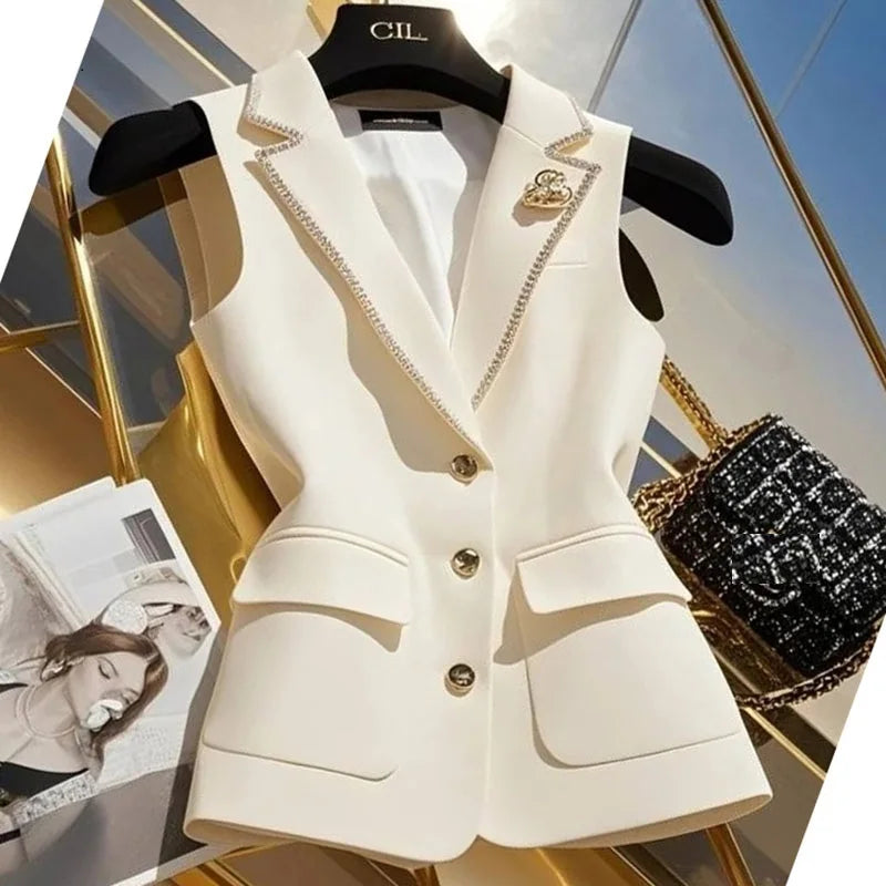 2025 Spring Autumn Women's Suit Vest New Fashion Single Breasted Sleeveless Jacket Female Waistcoat Casual Tops Chaleco Mujer