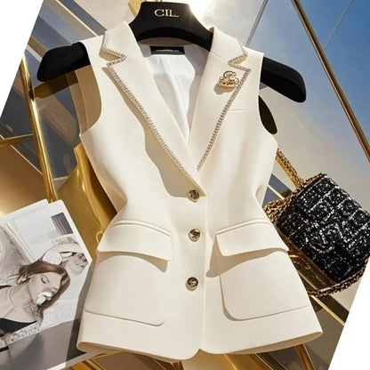 2025 Spring Autumn Women's Suit Vest New Fashion Single Breasted Sleeveless Jacket Female Waistcoat Casual Tops Chaleco Mujer