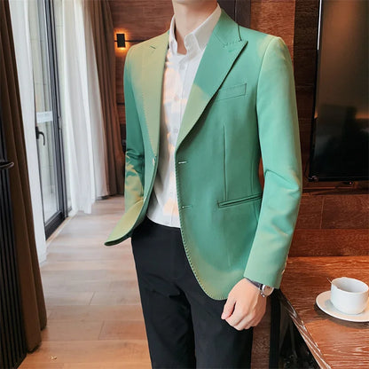 2022 Classic Green Blue Jacket Uniform Groom Tuxedos Mens Wedding Suits Peaked Lapel Man Business Blazer Groomsmen Prom Dress