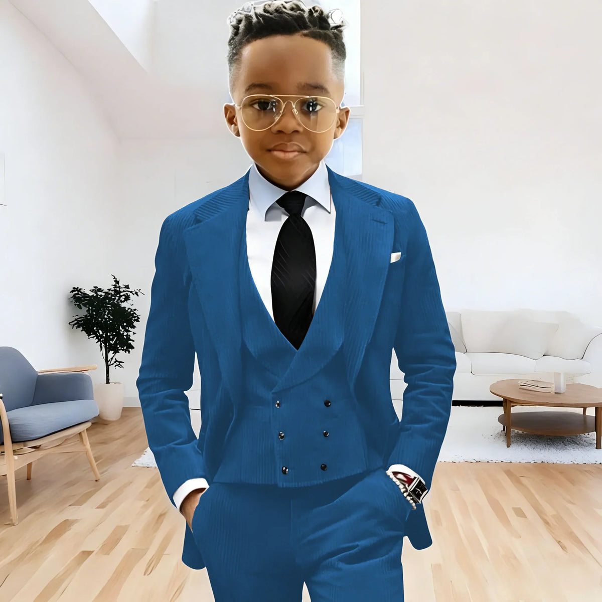 Brown Corduroy Boy Suit 3 Piece Blazer Vest Pant Suit Set Notched Lapel Formal Wedding Dresses Business Tuxedo Suits for Kids