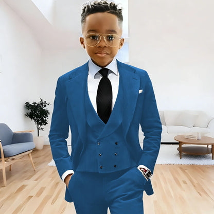 Brown Corduroy Boy Suit 3 Piece Blazer Vest Pant Suit Set Notched Lapel Formal Wedding Dresses Business Tuxedo Suits for Kids