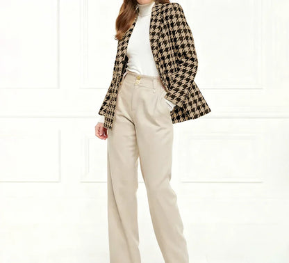 Chic Houndstooth Double Breasted Women Suit Two Pieces(Jacket+Pants) Lapel Outfits Chic Casual Party Prom Wedding Set