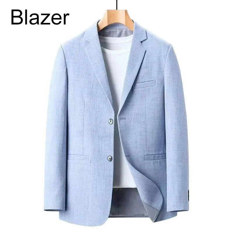 KIDWHXR Man Suit Coat Korean Solid Color Single-breasted Male Blazer Slim Long Sleeve Breathable Business Casual Men Outerwear