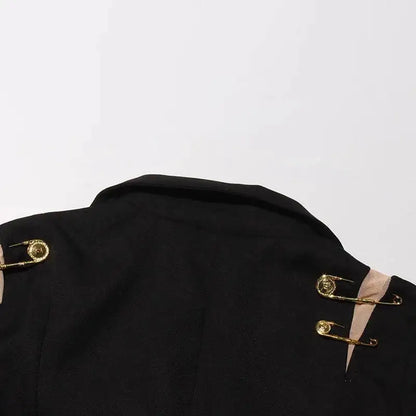 Autumn New Women Chic Blazer Asymmetrical Pin Design Single Button Slim Fit Elegant Fashion Office Lady Stylish Coat HK9876