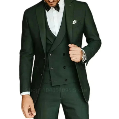 Costume de smoking 3 pièces gris coupe ajustée pour homme avec revers cranté, pour marié, mariage, affaires, ensemble veste, pantalon, gilet