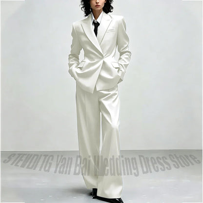 Casual Women Suit Trendy Solid Black Long Sleeve Lapel Straight Fashion Jacket Pants All-Match Shopping Street Style Daily Wear
