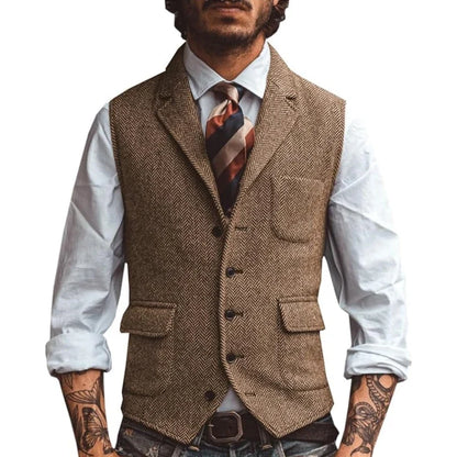 Men's Slim Fit Herringbone Vest for Wedding & Smart Casual Wear – Multiple Colors