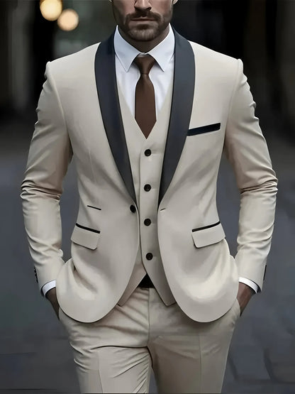 Veste Gilet Pantalon Couleur Unie Costume Homme Formel Business Bureau Marié Mariage Fête Blazer Gilet Pantalon Smoking