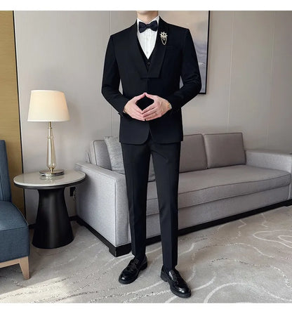 High Quality Casual Business Suit Set Men Slim Fit Social Wedding Groom Formal Set 3 Piece Set (jacket+vest+pant）men Clothing