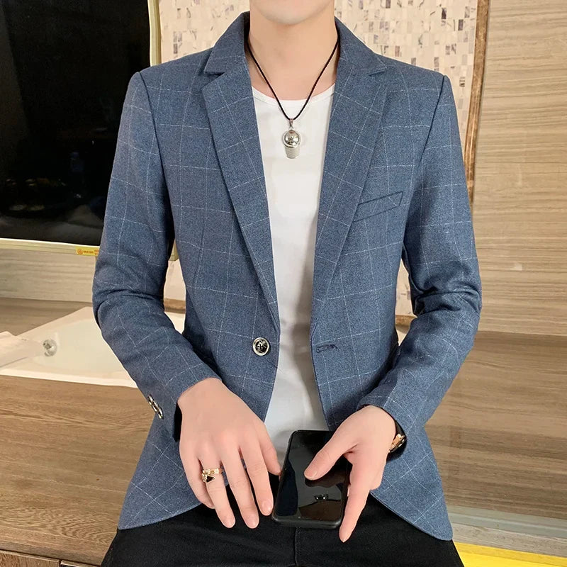 Men's  Slim Fit Business Suit Jacket Casual High-End Polyester Korean Style Top for Handsome Fashionable Look