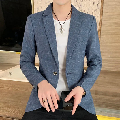 Men's  Slim Fit Business Suit Jacket Casual High-End Polyester Korean Style Top for Handsome Fashionable Look