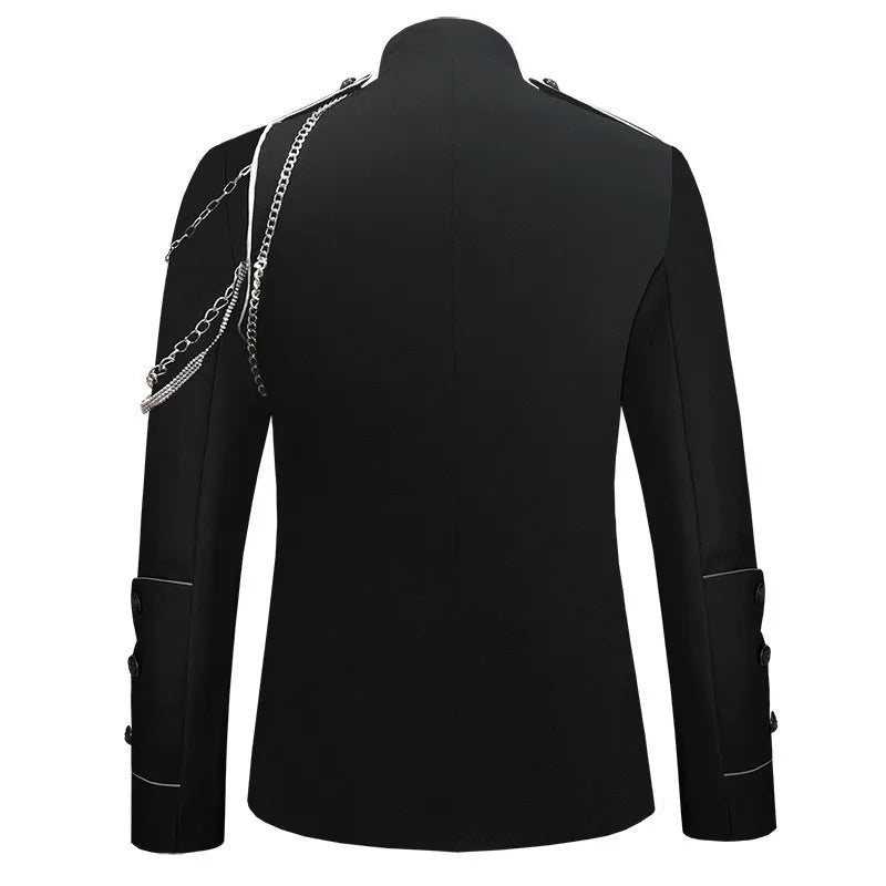 Men's Punk Style Court Jacket with Epaulet Metal Tassel Blazer for Nightclub Singer Dancer Performance Outerwear Stage Wear