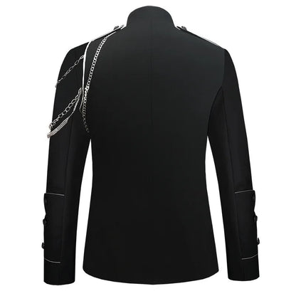 Men's Punk Style Court Jacket with Epaulet Metal Tassel Blazer for Nightclub Singer Dancer Performance Outerwear Stage Wear