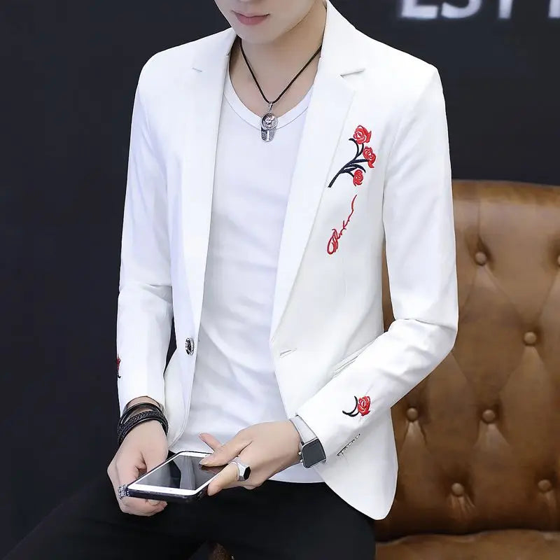 Men's Blazer Single Breasted Slim Fit Suit Jacket Korean Style Casual