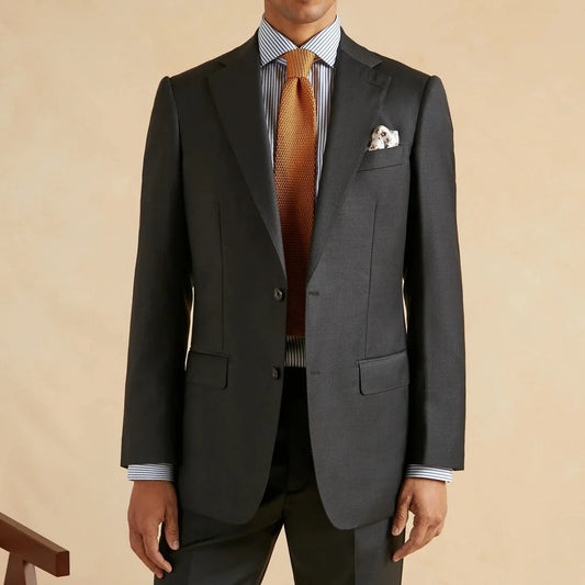 Men Suit Dark Gray 2 Piece Single Button With Lapel Solid For Wedding Groom Birthday Banquet Party Prom Business Jacket Pants