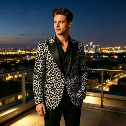 Men's Premium Textured Casual Blazer Two Button Notched Lapel Slim Fit With Pocket Square For Office Wedding Party Daily Wear