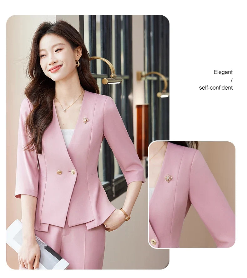 2025 Summer New Fashionable Business Women's Suit, High-Quality Two-Piece Mid-Sleeved Blazer + Pants. Soft and Comfortable