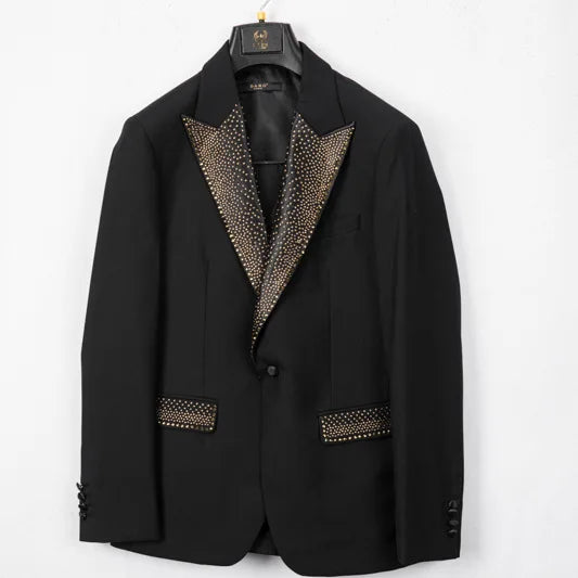 Rhinestone Lapel 3 Piece Suit Set (vest+Blazer+Trousers) Business Formal Casual Suits Wedding Groom Party Stage Men's Suit M-5XL