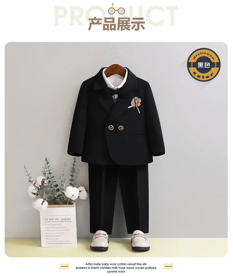 Children Formal Pink Wedding Dress Flower Boys Photography Suit Kids Stage Performance Outfit Baby Birthday Ceremony Costume