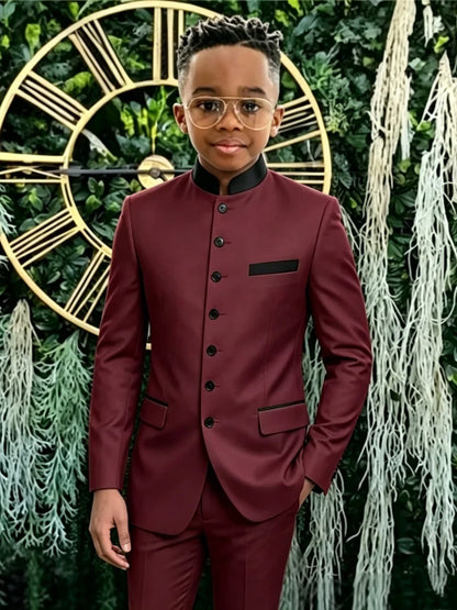 New African Boys Formal Suit Set 2 Pieces Wedding Ring Bearer Outfit Classic Stand-out Collar Kids Slim Fit Tuxedo For Birthday