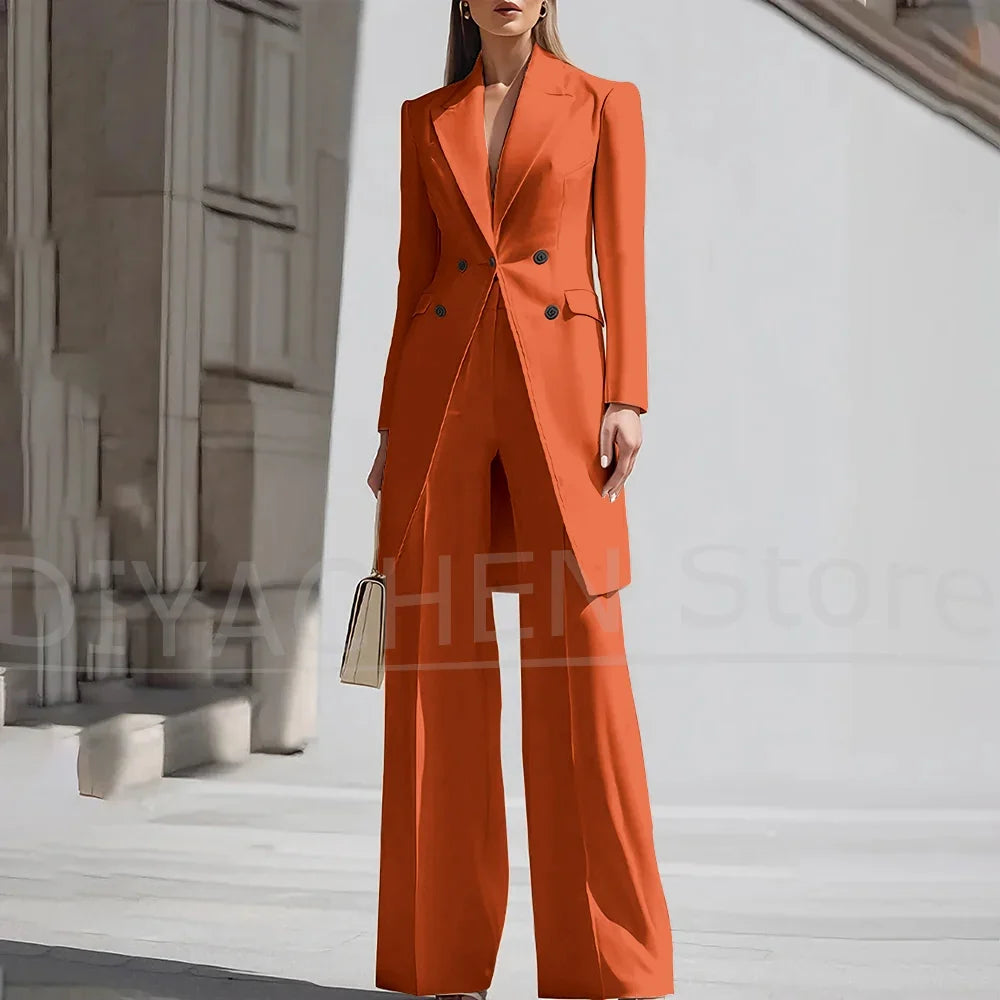 Luxury Women Pants Sets 2 Piece Chic Peak Lapel Double Breasted Outfit Fashion Elegant Daily Casual Party Office Lady Suits