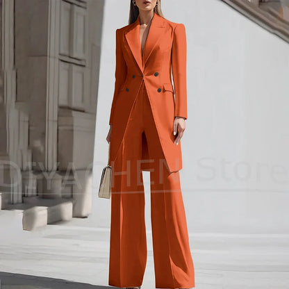 Luxury Women Pants Sets 2 Piece Chic Peak Lapel Double Breasted Outfit Fashion Elegant Daily Casual Party Office Lady Suits