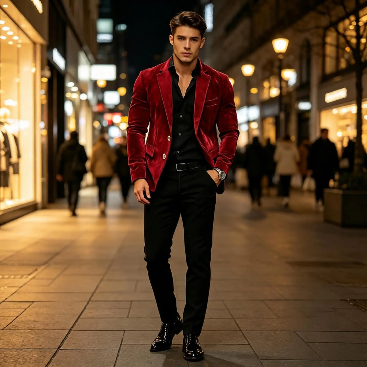 Men Suede Blazer Two Buttons Slim Fit Casual Formal Jacket Wedding Party Dinner Gentleman Sport Coat