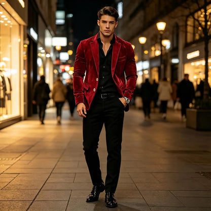 Men Suede Blazer Two Buttons Slim Fit Casual Formal Jacket Wedding Party Dinner Gentleman Sport Coat