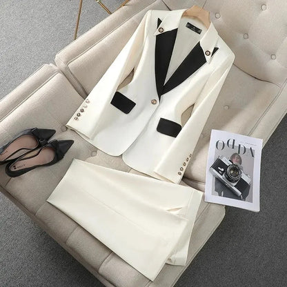 Fashion Red Black Beige Women Pant Suit 2 Piece Set Office Ladies Female Business Work Wear Formal Blazer Jacket And Trouser