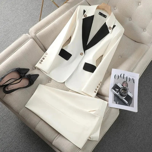 Fashion Red Black Beige Women Pant Suit 2 Piece Set Office Ladies Female Business Work Wear Formal Blazer Jacket And Trouser