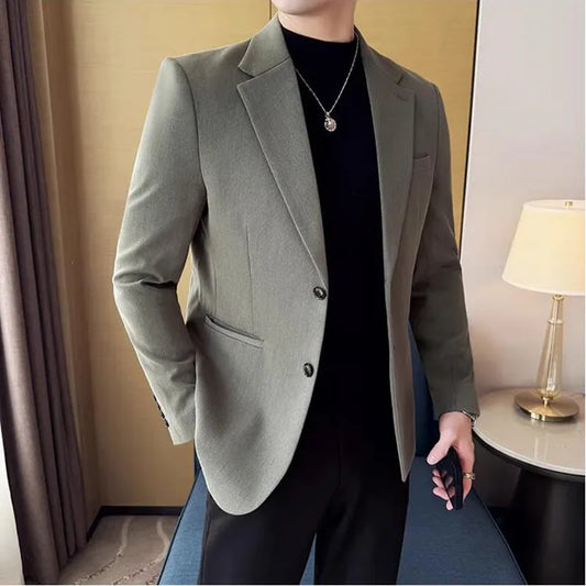 Autumn Winter New Thickened Wool Suit Jacket High Quality Luxury Solid Color Formal Men Business Slim Fit Social Party Tuxedo