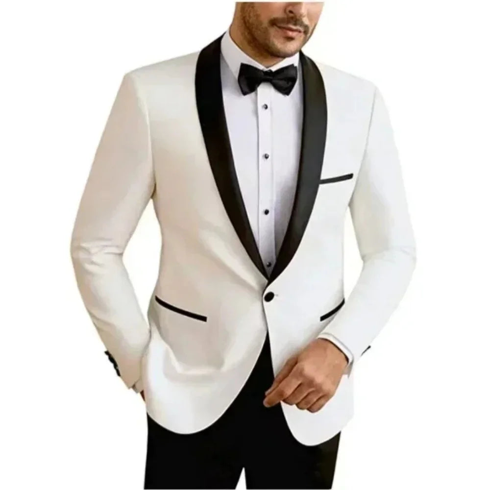 Men's White High-End Suit Blazer Suit Four Seasons Business Formal Wear Anti-Wrinkle Non-Stick Wool Suit Workplace Work Cloth