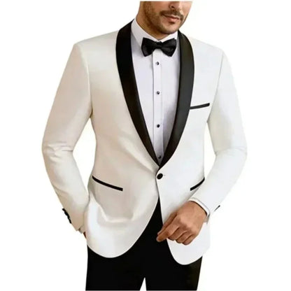 Men's White High-End Suit Blazer Suit Four Seasons Business Formal Wear Anti-Wrinkle Non-Stick Wool Suit Workplace Work Cloth