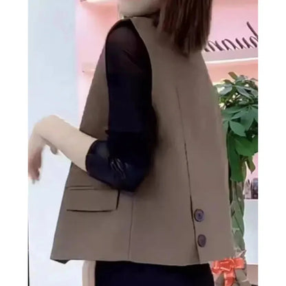 Korean Women With Lining Suit Vest Top Spring Autumn Female Cardigan Waistcoat Jacket Lady Casual Fashion Sleeveless Blazer Coat