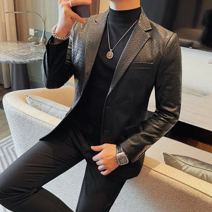 British Style Woven Suit Jacket Men Autumn Winter Lapel Casual Business Dress Coat Wedding Social Banquet Party Blazer Masculino