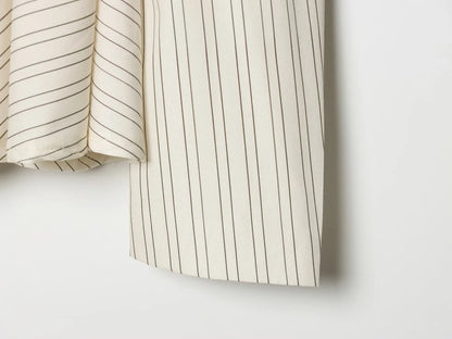Women Fashion Striped Pleated Single Breasted Blazer Vintage V-Neck Long Sleeves Female Chic Lady Outfits
