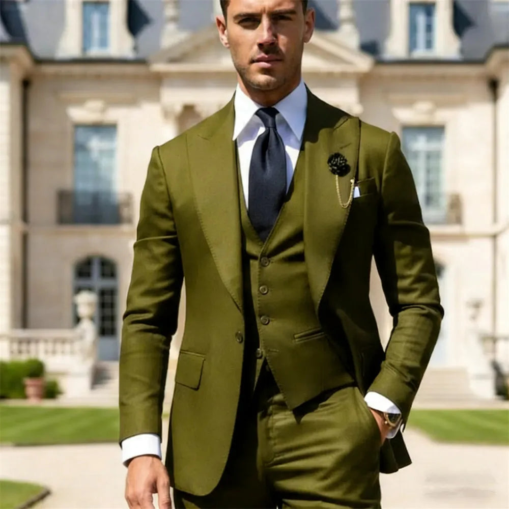 Men's 3-Piece Slim Fit Suit – Jacket, Vest & Pants for Weddings & Formal Events