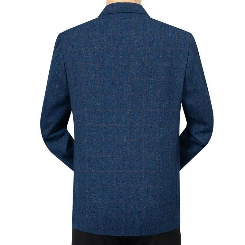 KIDWHXR Spring Autumn Men Suit Coat Fashion Plaid Turn Down Collar Man Blazer Non-ironing Business Casual Mlae Slim Jacket