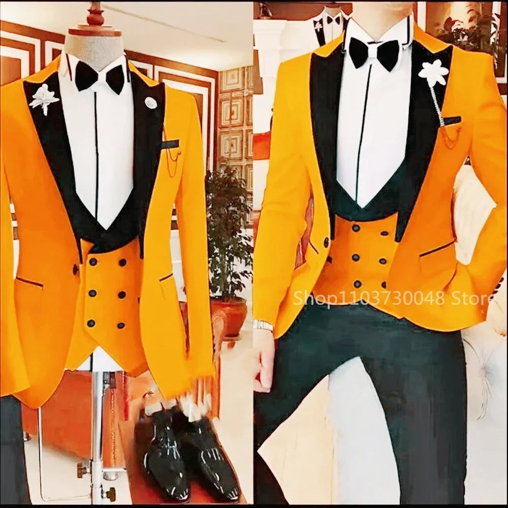 Royal blue Classic Solid Lapel 3-Pieces Men's Suit Slim Fit Elegant Blazer Vest Pant Set For Wedding And Business