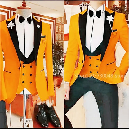 Royal blue Classic Solid Lapel 3-Pieces Men's Suit Slim Fit Elegant Blazer Vest Pant Set For Wedding And Business
