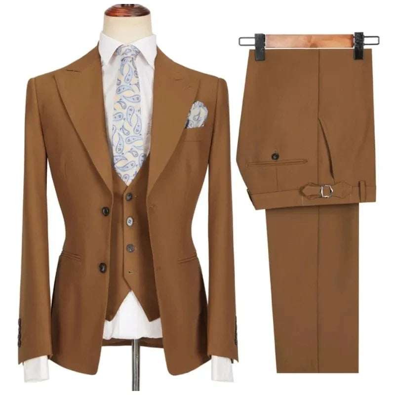 Navy Men's Suits 3 Pieces Side Slit Peaked Lapel Man Clothing Business Formal Wedding Groom Prom Dress Wear Blazer+Vest+Pants