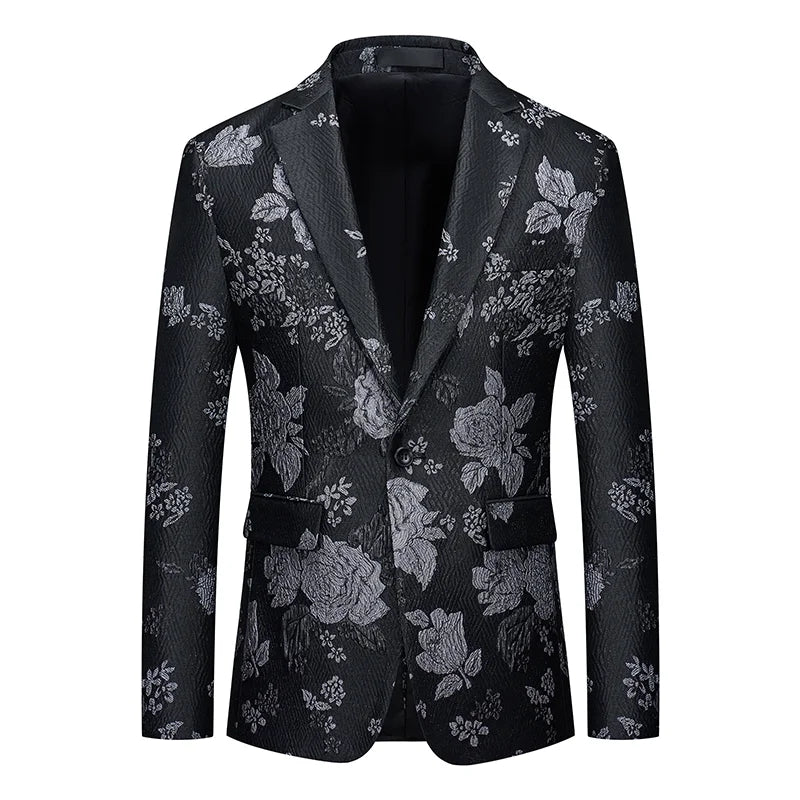Men's Jacquard Blazer Slim Fit Single Breasted Smart Casual & Formal Wedding Jacket