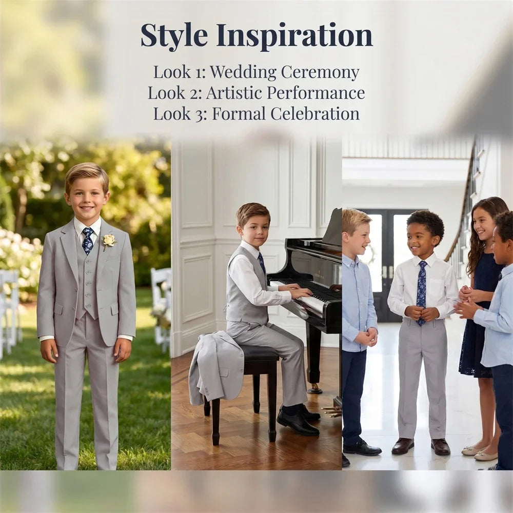 Boys 4-Piece Formal Suit Set – Single Breasted, Notched Collar, Wedding & Occasion Wear