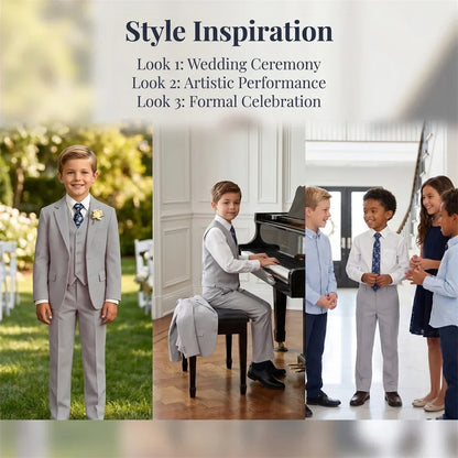 Boys 4-Piece Formal Suit Set – Single Breasted, Notched Collar, Wedding & Occasion Wear